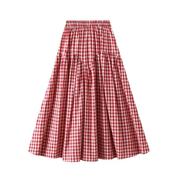 Fashionable Women's A Line Skirt Vintage High Waist Design Casual Everyday Wear For Spring And Summer Stylish Plaid Print Versatile And Comfortable