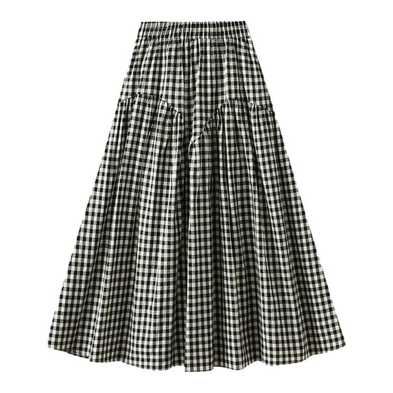 Fashionable Women's A Line Skirt Vintage High Waist Design Casual Everyday Wear For Spring And Summer Stylish Plaid Print Versatile And Comfortable