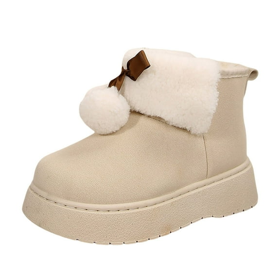 Fashionable Women's Boots – Stylish Solid Color Suede with Bowknot and Decorative Pompon Ideal for Cold Weather Outdoor Activities