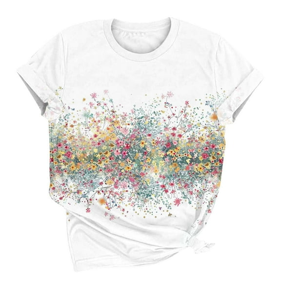 Fashionable Women's Casual Pullover Printed Short Sleeved Round Neck