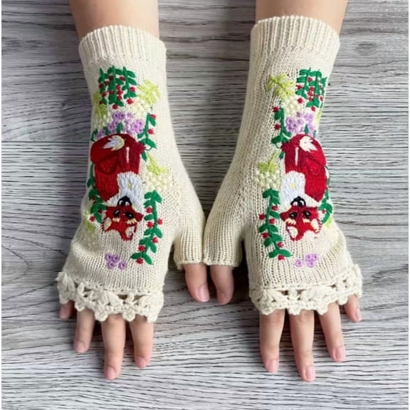 Fashionable Women's Extended Fox Wool Finger Gloves - One Size Fits All for Autumn & Winter