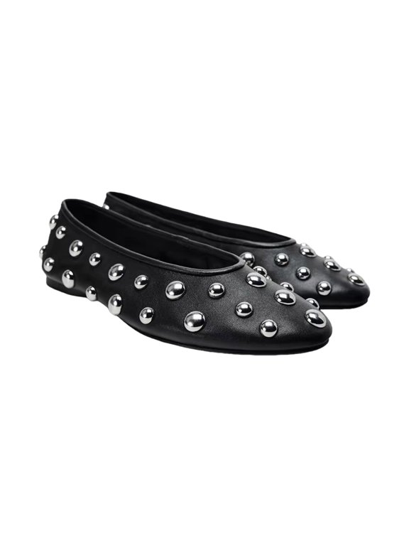 Fashionable Women's Flat Shoes with Studded Detail Soft PU Leather Slip On Ballet Flats Perfect for Leisure Activity