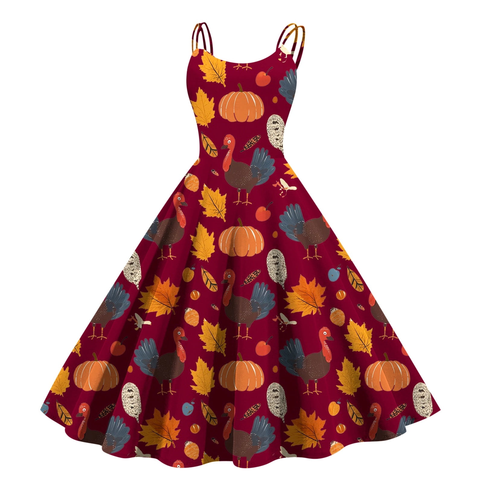 Fashionable Women's Formal Dress Versatile Suspender Thanksgiving Maple  Leaf Turkey Print Large Swing Skirt Elegant Party Gown - Walmart.com