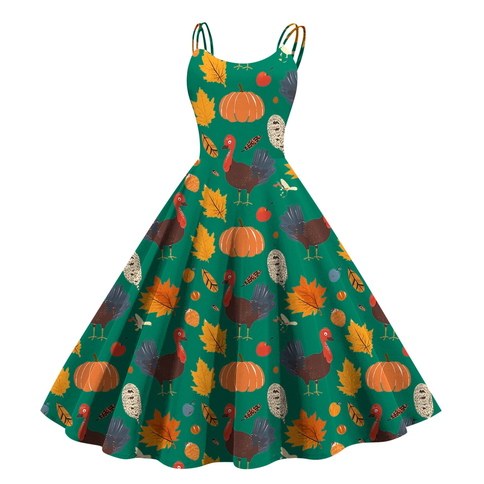 Fashionable Women's Formal Dress Versatile Suspender Thanksgiving Maple  Leaf Turkey Print Large Swing Skirt Elegant Party Gown - Walmart.com
