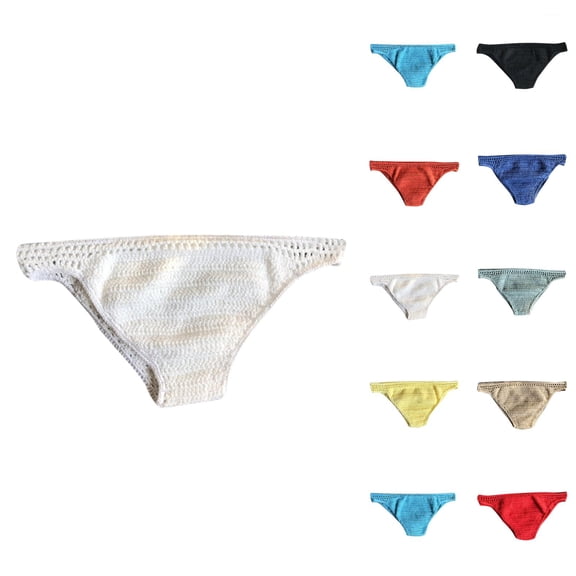 Fashionable Women's Handmade Solid Color Briefs Beach Bikini Bottoms Woman Panties