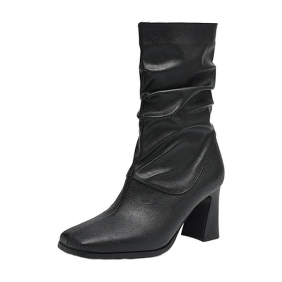 Fashionable Women's High Heel Ankle Boots Casual Sweet Cool Slouchy Ruched Thick Heel I for Fall Winter Outdoor Activities