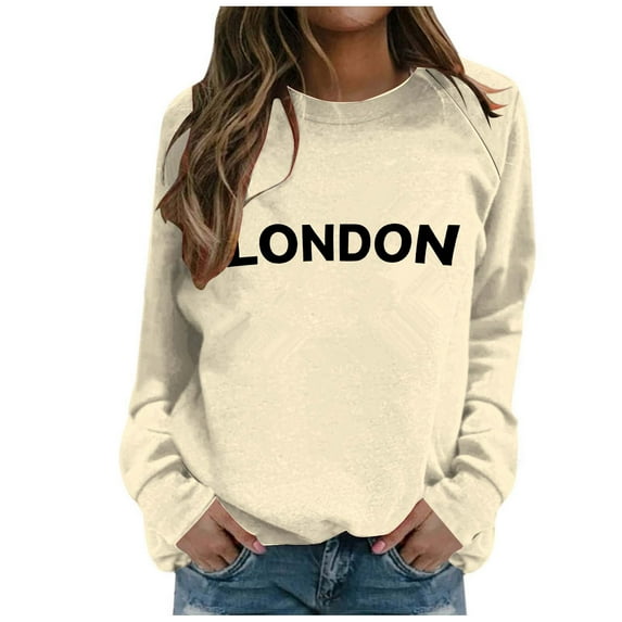 Fashionable Women's Hoodless Sweatshirt - Letter Printed Round Neck Long Sleeved Casual Sports Top for Active