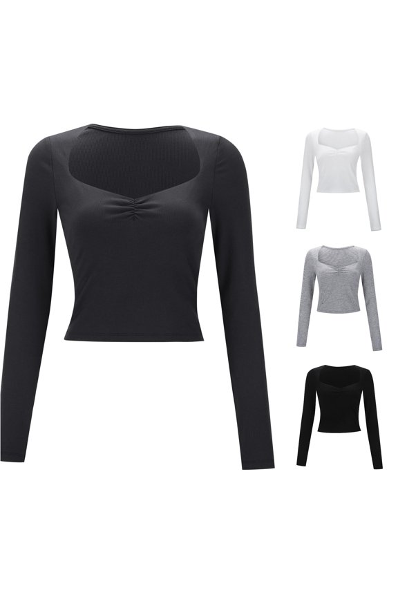 Fashionable Women's Long Sleeve Slim Fit T Shirt with Square Neck Basic Top for Versatile Style Womens Tech Shirts M