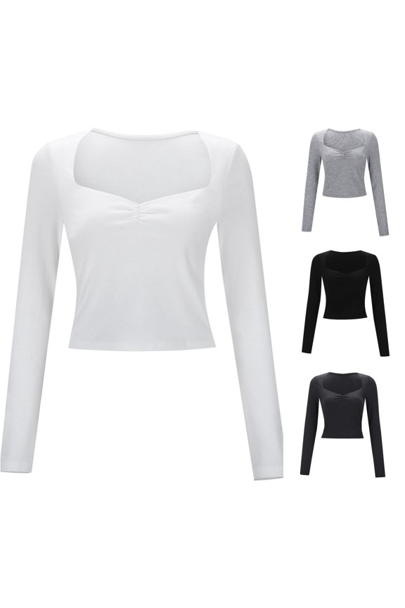 Fashionable Women's Long Sleeve Slim Fit T Shirt with Square Neck Basic Top for Versatile Style Womens Tech Shirts M