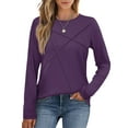 thumbnail image 1 of Fashionable Women's Long-Sleeved Round Neck Casual Pleated Loose Top With Relaxed Fit And Classic Design, Perfect For Multiple Occasions Daily, Beach, Outings, Parties, Work, And Xl Purple, 1 of 6
