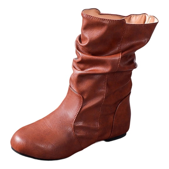 Fashionable Women's Mid Calf Boots with Comfortable On Design for Casual and Work Occasions Versatile Solid Color Classic Style for All Seasons Footwear