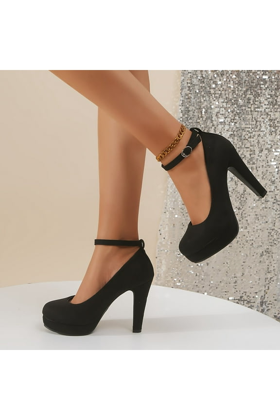 Fashionable Women's Platform Stiletto Heels - Secure Ankle Strap, Versatile Style - Timeless Black Glamorous Evening Dress Shoes