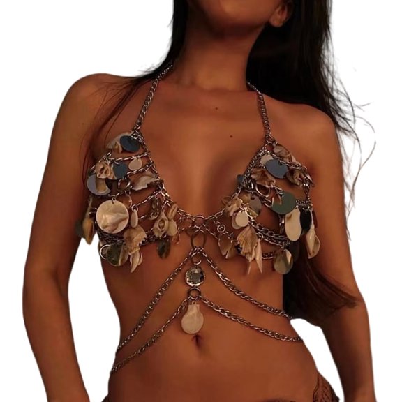 Fashionable Women's Sequins Shell Necklace Fashion Body Jewelry For Festivals