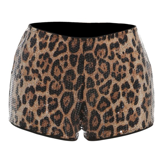 Fashionable Women's Shorts In Low Rise Styles With Sequins And Leopards Print Short Pant For Casual Or Party Wear