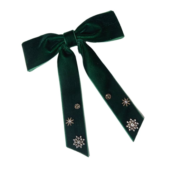 Fashionable Women's Velvets Bows Tie with Rhinestones Snowflake for Christmas Pre Tied Bowtie Brooch Pin Necktie Clip