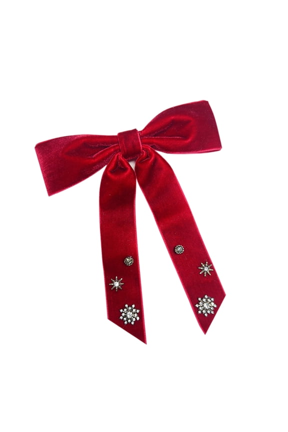 Fashionable Women's Velvets Bows Tie with Rhinestones Snowflake for Christmas Pre Tied Bowtie Brooch Pin Necktie Clip