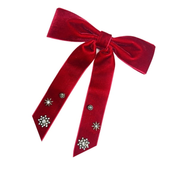 Fashionable Women's Velvets Bows Tie with Rhinestones Snowflake for Christmas Pre Tied Bowtie Brooch Pin Necktie Clip