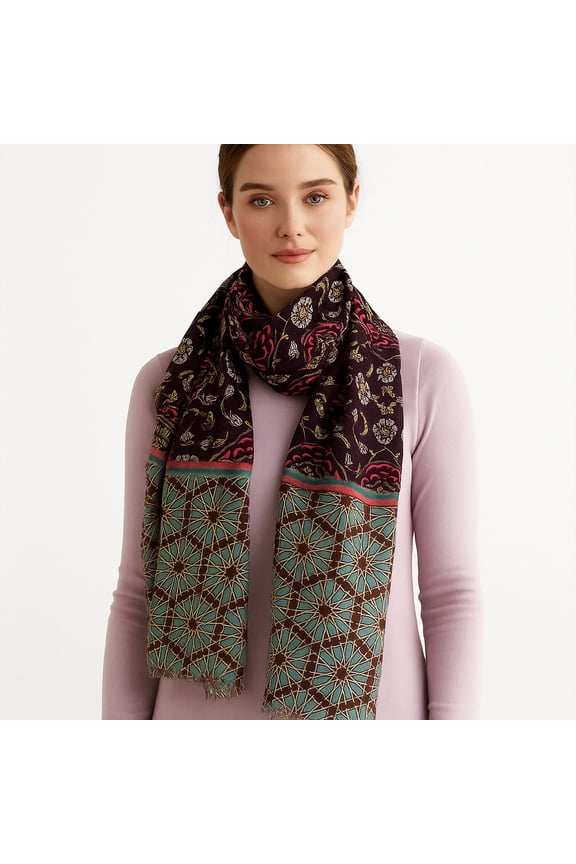 Fashionable Women's Wool Printed Scarf Scarf Silk and Wool Mix Lightweight MSW107