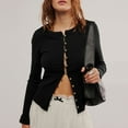 thumbnail image 1 of Fashionable Womens Long Sleeve Round Neck Button Ribbed Solid Color Cardigan - Black M, 1 of 1
