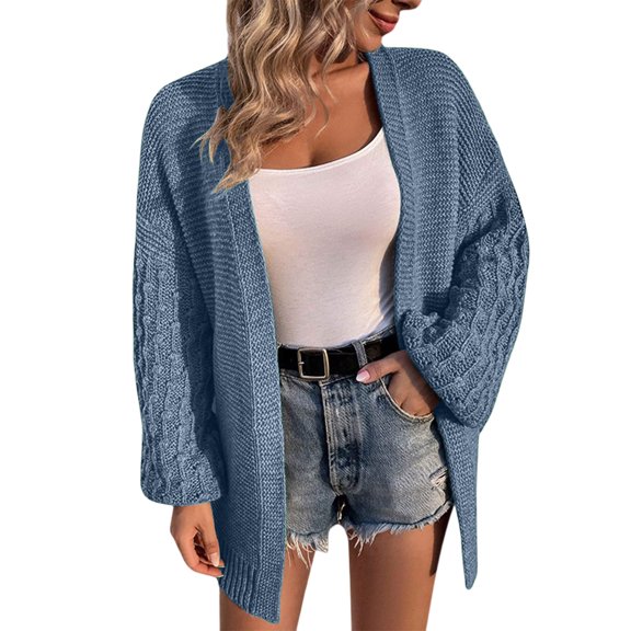 Fashionable Womens Puff Long Sleeves Open Front Outerwear Coat Knit Casual Loose Fit Sweater Cardigan Jackets