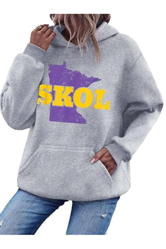 Fashionable Y2K Vibrant Print Women's -Lined Kangaroo Pocket Hoodie - Dynamic SKOL Design, Machine Washable, Easy-to-Match Casual Sporty Hooded Top, Polyester Blend Material,