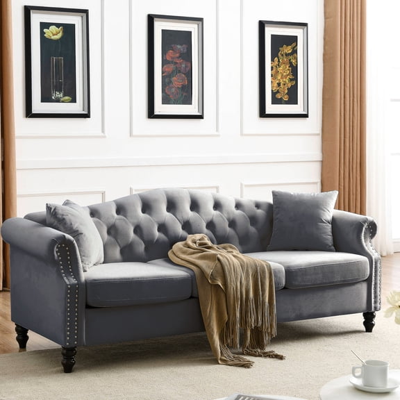 Fashionable and Decorative Design - Enhance Your Bedroom Ambiance with the Nailhead - Trimmed Chesterfield Sofa