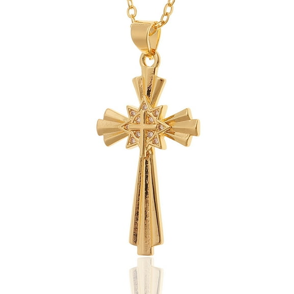 Fashionable and Luxurious Style Hexagram Cross Jesus 14K Yellow Gold Pendant Necklace, The First Choice Gift for Family and Friends