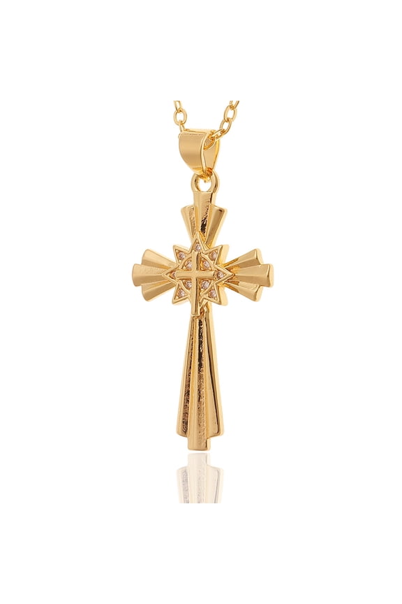 Fashionable and Luxurious Style Hexagram Cross Jesus 14K Yellow Gold Pendant Necklace, The First Choice Gift for Family and Friends
