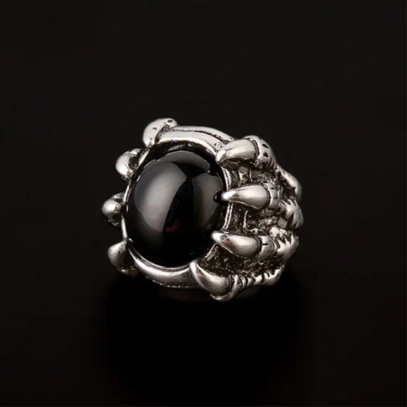 Fashionable and Simple Lobster Claw Eyes Retro Gothic Big Black and Red Zircon Men's Ring 14K White Gold Trendy Brand Niche Party Jewelry Gift