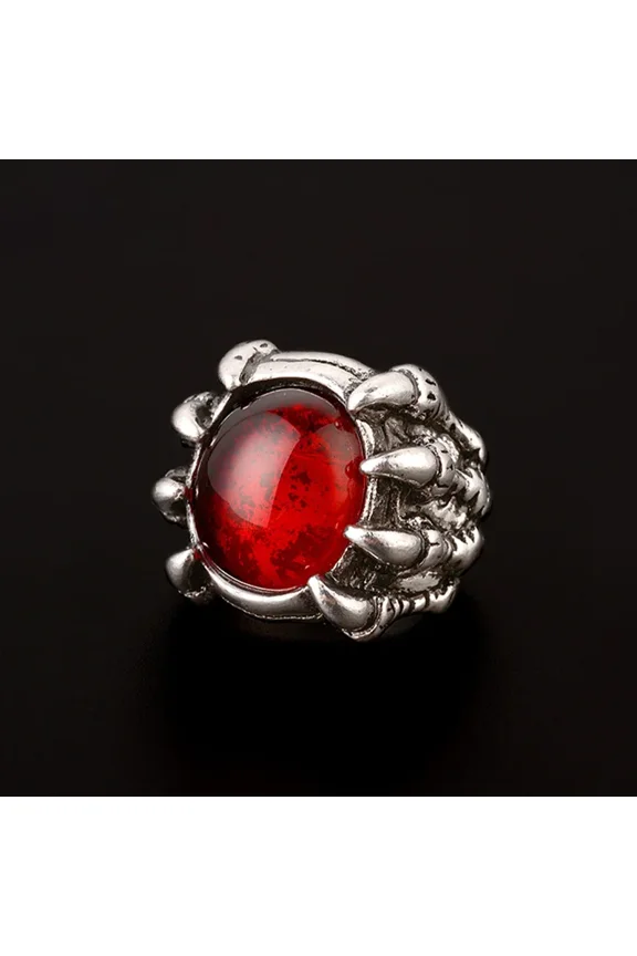Fashionable and Simple Lobster Claw Eyes Retro Gothic Big Black and Red Zircon Men's Ring 14K White Gold Trendy Brand Niche Party Jewelry Gift