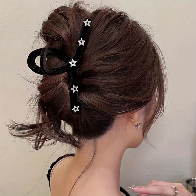 Fashionable and simple matte solid color five-pointed star rhinestone hair clip multi-functional shark clip ponytail clip on the back of the head