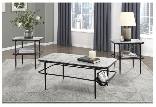 Fashionable casual table set with white marble pattern printed tempered ...