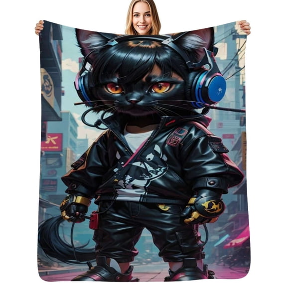 Fashionable cool kitten Flannel Blanket Warm Soft Bedding Throws Winter Camping Chair Sofa Bed