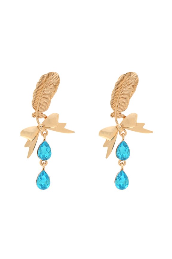 Fashionable design long multi-layer feather bow pendant earrings for women, personalized ribbon earrings for women