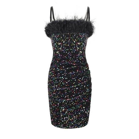 Fashionable fluffy suspender dress for girls, new high-value sequined short A-line skirt, suitable for formal and casual occasions for teenagers aged 6-14.