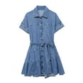 thumbnail image 1 of Fashionable lapel tie up casual denim short dress, 1 of 4