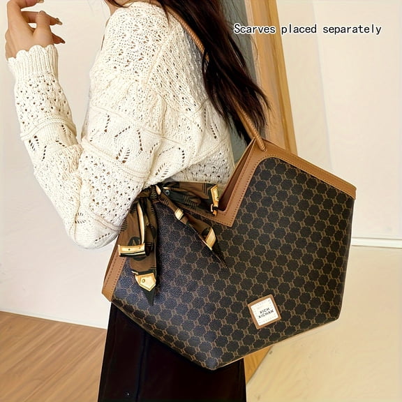 Fashionable large-capacity tote bag, ladies' bag, large single-shoulder bag, super large bag with silk scarf, birthday gift, Christmas gift