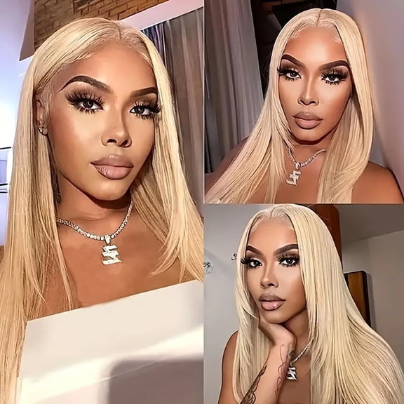 Fashionable light golden front lace mid-part straight wig head cover