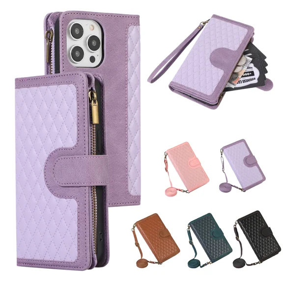 Fashionable luxury phone case with cross shaped wristband flip zipper, credit card slot with holder, phone leather case suitable for OPPO A77 4G