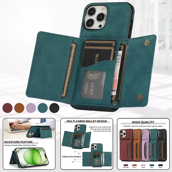 Fashionable luxury three fold multi card slot phone case PU leather credit card holder phone accessories suitable for iPhone 13 mini phone case