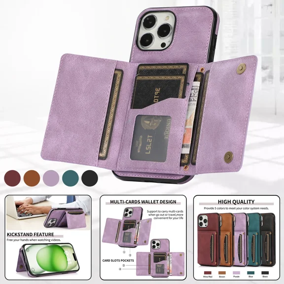 Fashionable luxury three fold multi card slot phone case PU leather credit card holder phone accessories suitable for iPhone 16 Pro Max phone case