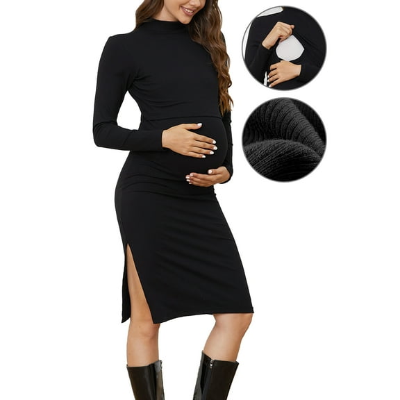Fashionable maternity clothes, nursing dresses, warm and comfortable in autumn and winter, breastfeeding evening dresses,L