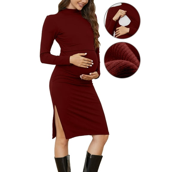 Fashionable maternity clothes, nursing dresses, warm and comfortable in autumn and winter, breastfeeding evening dresses,M