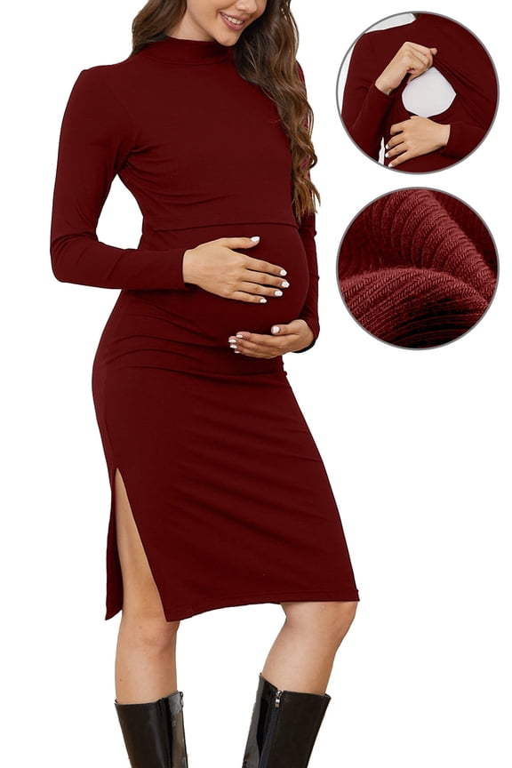 Fashionable maternity clothes, nursing dresses, warm and comfortable in autumn and winter, breastfeeding evening dresses,M