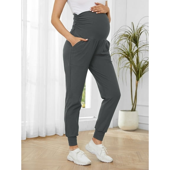PARNIXS Fashionable Maternity Harlan Pants Elastic Warm High Waisted Sports, Leisure, 18+age,L