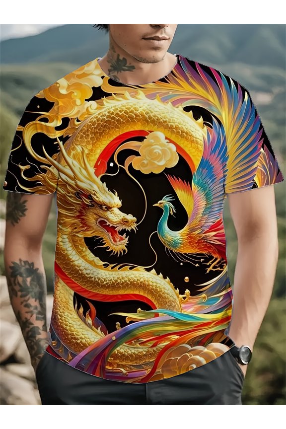 Fashionable men's 3D printed T-shirt, round neck, machine washable, suitable for daily casual and sports wear, versatile trendy street style short-sleeve T-shirt, summer adult fitness top