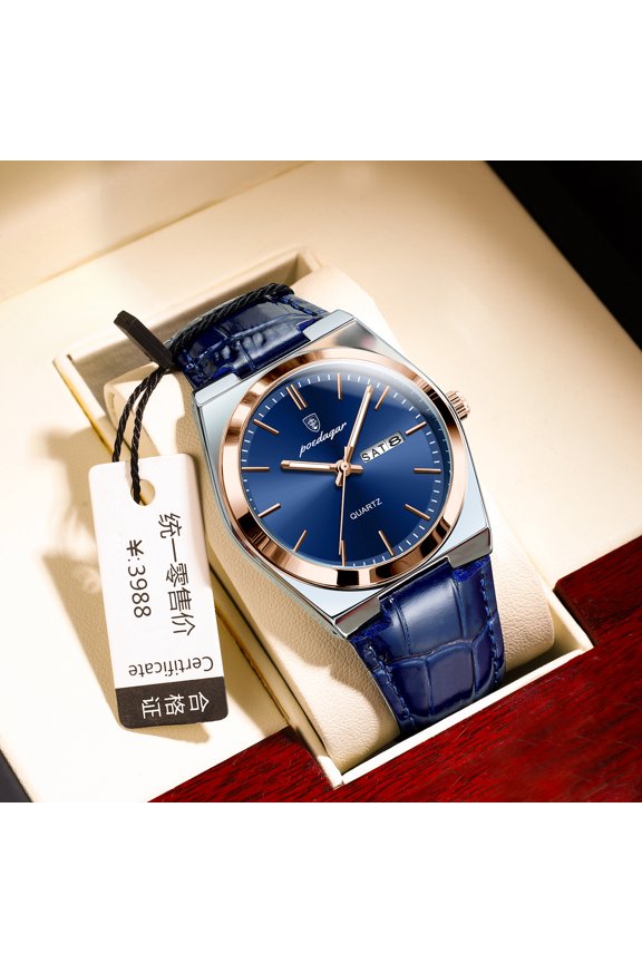 Fashionable men's watch with calendar and day of the week display, business men's watch, waterproof new quartz watch, men's wristwatch, trendy men's watch