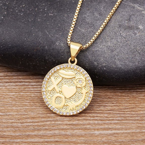 Fashionable round heart micro-inlaid zircon necklace Necklaces for Women 14K Yellow Gold Cubic Zirconia Jewelry Gifts