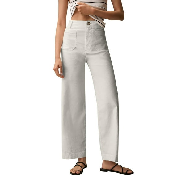 Fashionable stretch cotton cropped wide-leg jeans, casual ankle-length jeans