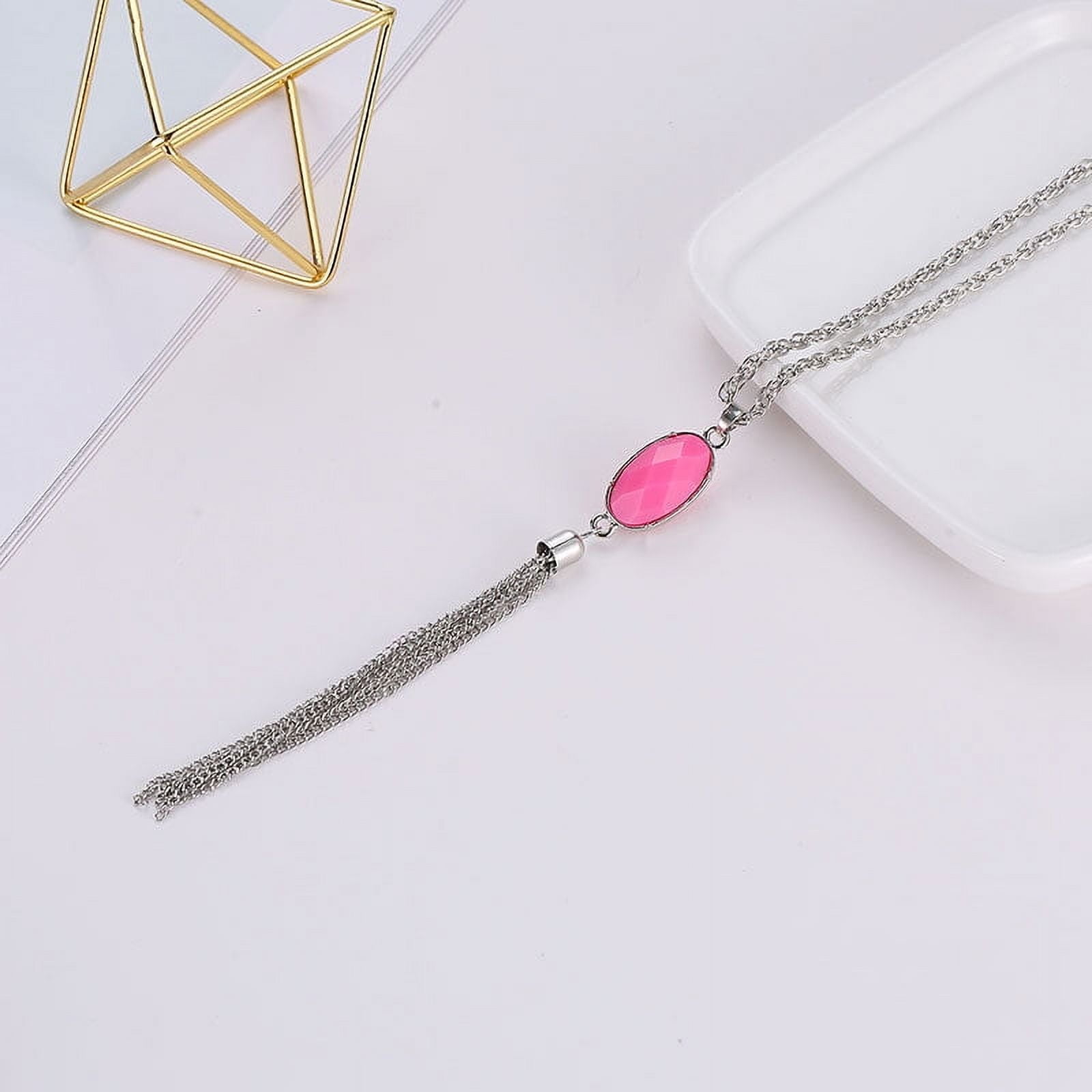 SHIYE TOYS STORE Fashionable temperament long double-sided pendant necklace Jewelry for Women-Pink bead